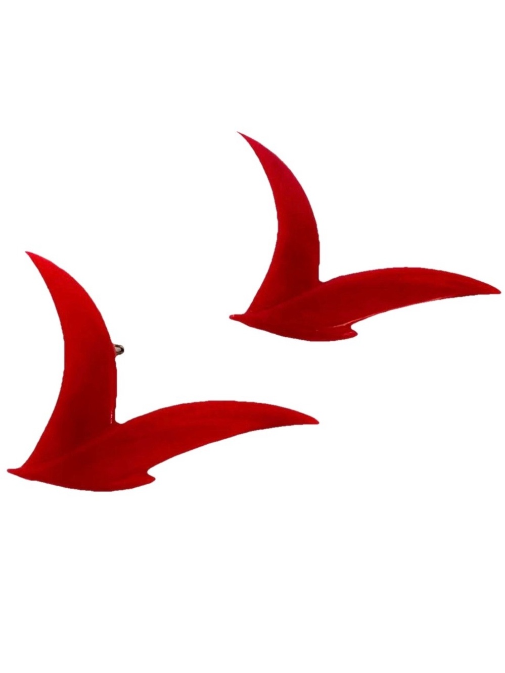 Vintage Set Of 2 Red Plastic Flying Bird Seagull Abstract Brooch Pin